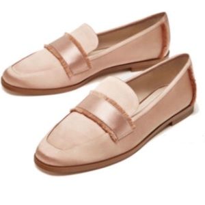 Zara Basic Satin Pink Frayed Loafer Flats